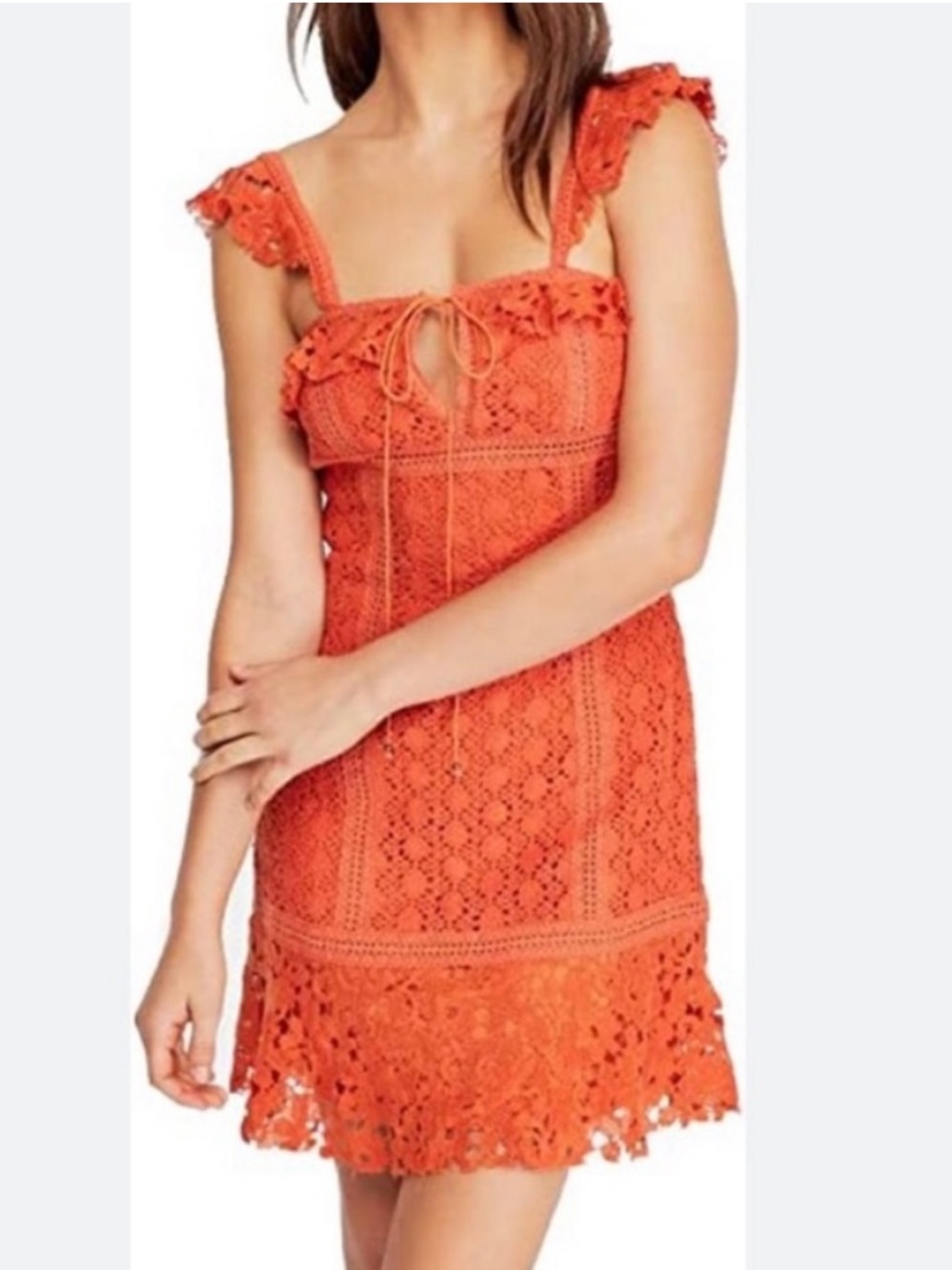 NWT Free People Bright Orange Crochet Mini Dress